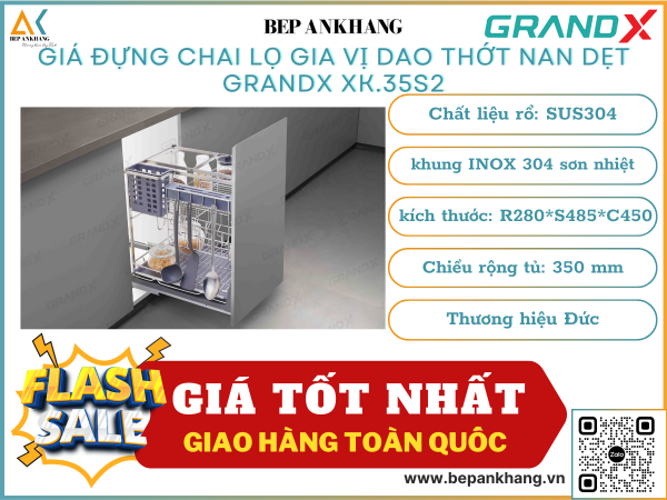 Giá đựng chai lọ gia vị dao thớt nan dẹt GRANDX XK.35S2 - 350mm